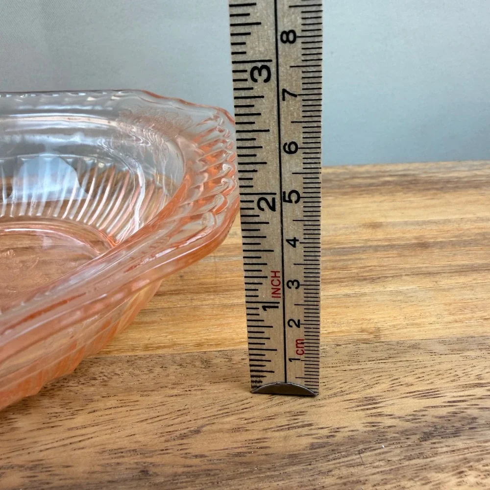 Anchor Hocking Mayfair Open Rose Pink Depression Glass Bowl Tab Handles 9.5